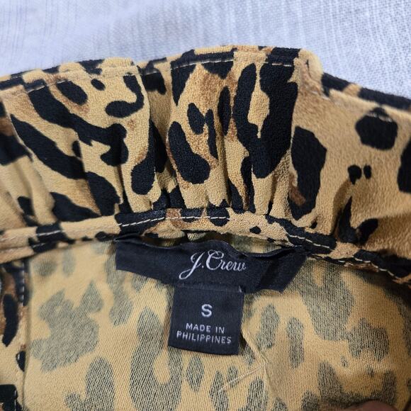 J Crew Women Size Small Animal Print Long Sleeve Blouse High Ruffle Neck Office - Picture 9 of 12
